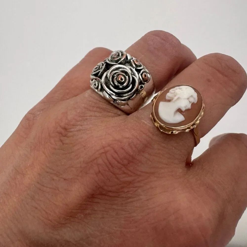 Vintage Sterling Silver Chunky Rose Statement Ring Size 7